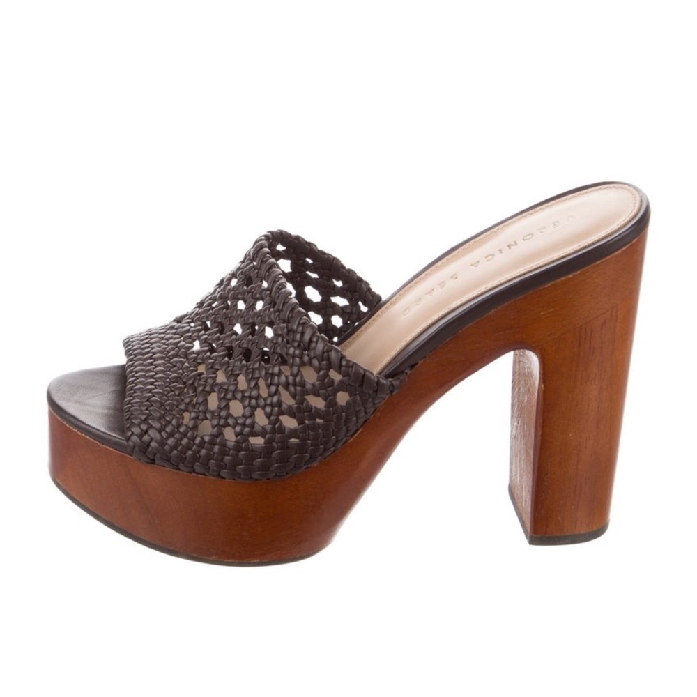 Veronica Beard Brown Woven Leather Platform Mules